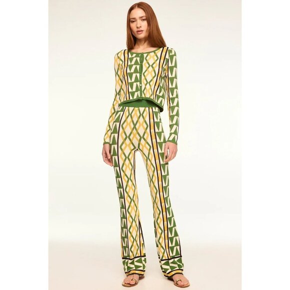 Misa Los Angeles Rialta Pants in Limoncello Geo Large New Womens Knit Trousers - Picture 12 of 14